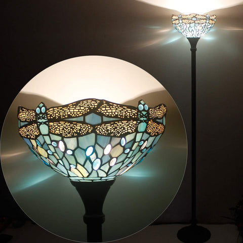WERFACTORY Tiffany sea blue glass shade glows with warm ambience.