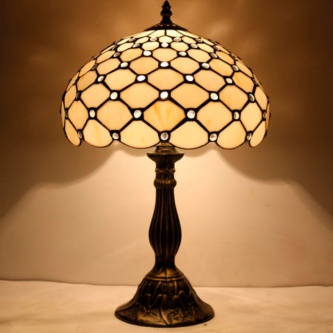 WERFACTORY Tiffany lamp close-up shows vibrant glass beads under warm illumination.