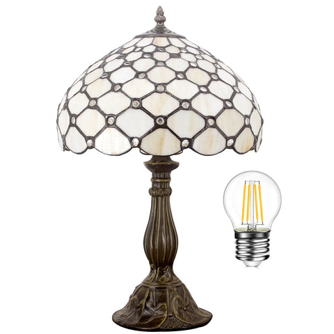 WERFACTORY Tiffany lamp with cream amber stained-glass beads on table enhances ambiance.