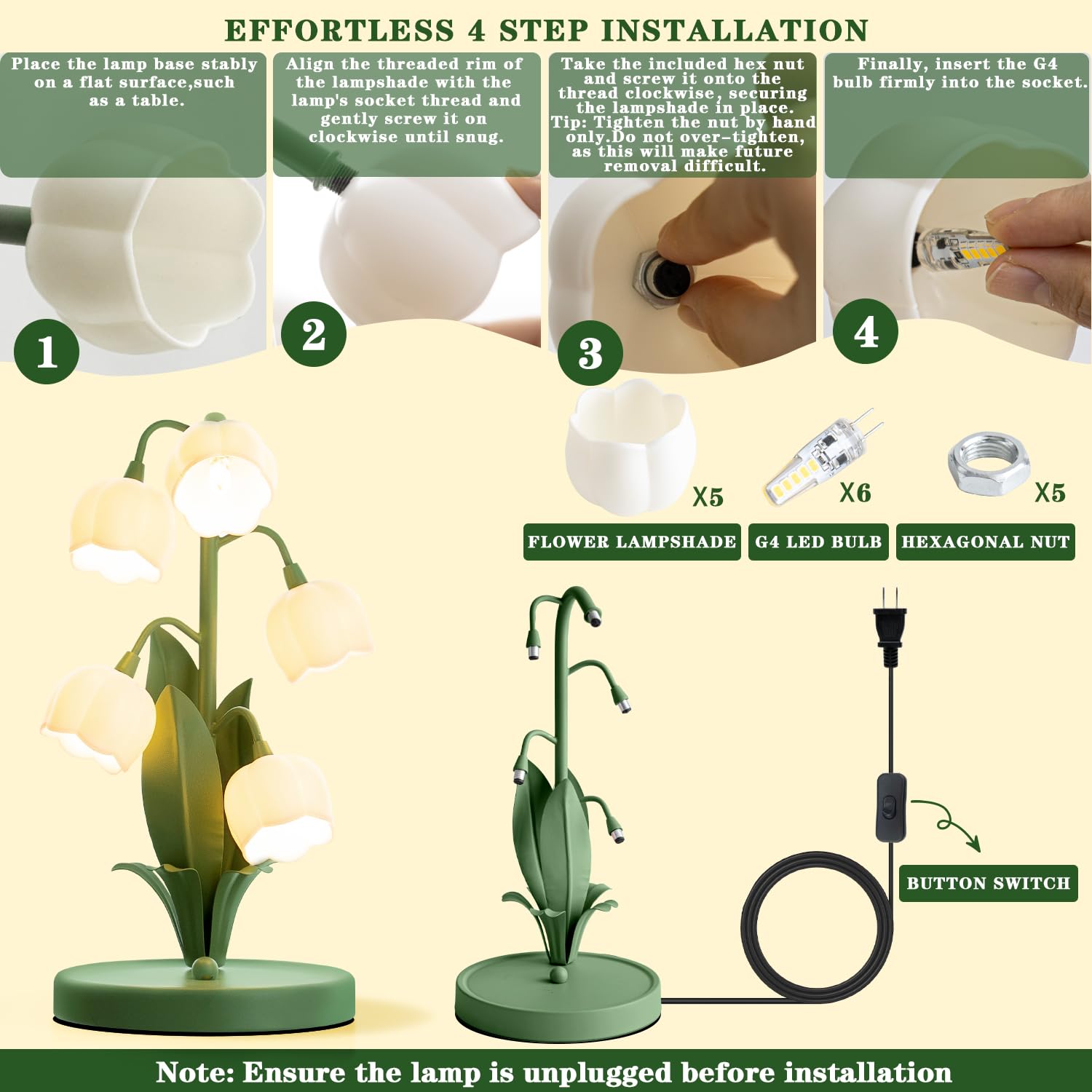 WERFOP decorative green lamp enhances dorm decor with a floral focal point.