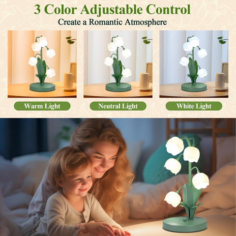 WERFOP green flower table lamp beside bed provides soothing ambient lighting.
