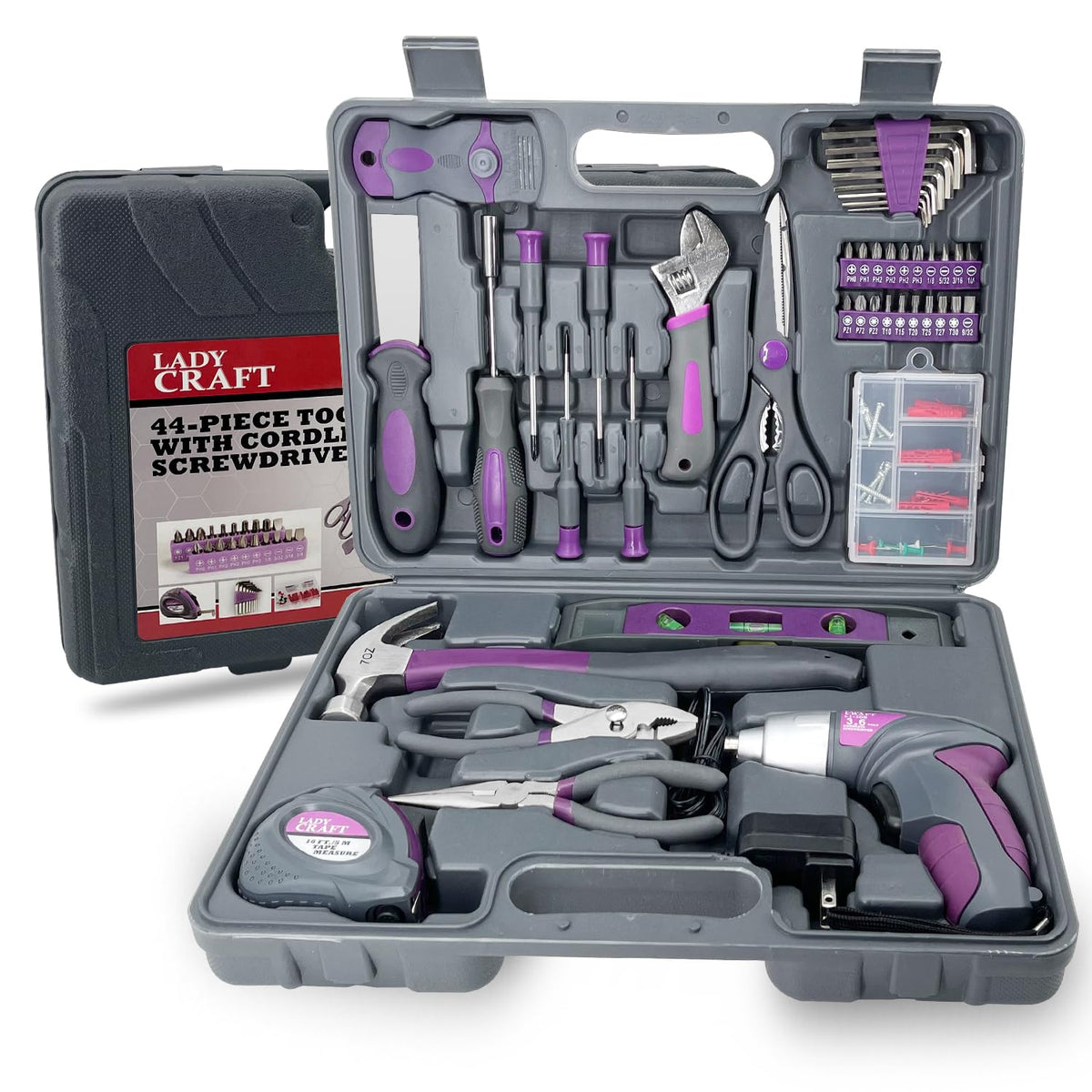 Werktough 44PCS pink cordless screwdriver kit in compact case for easy DIY tasks