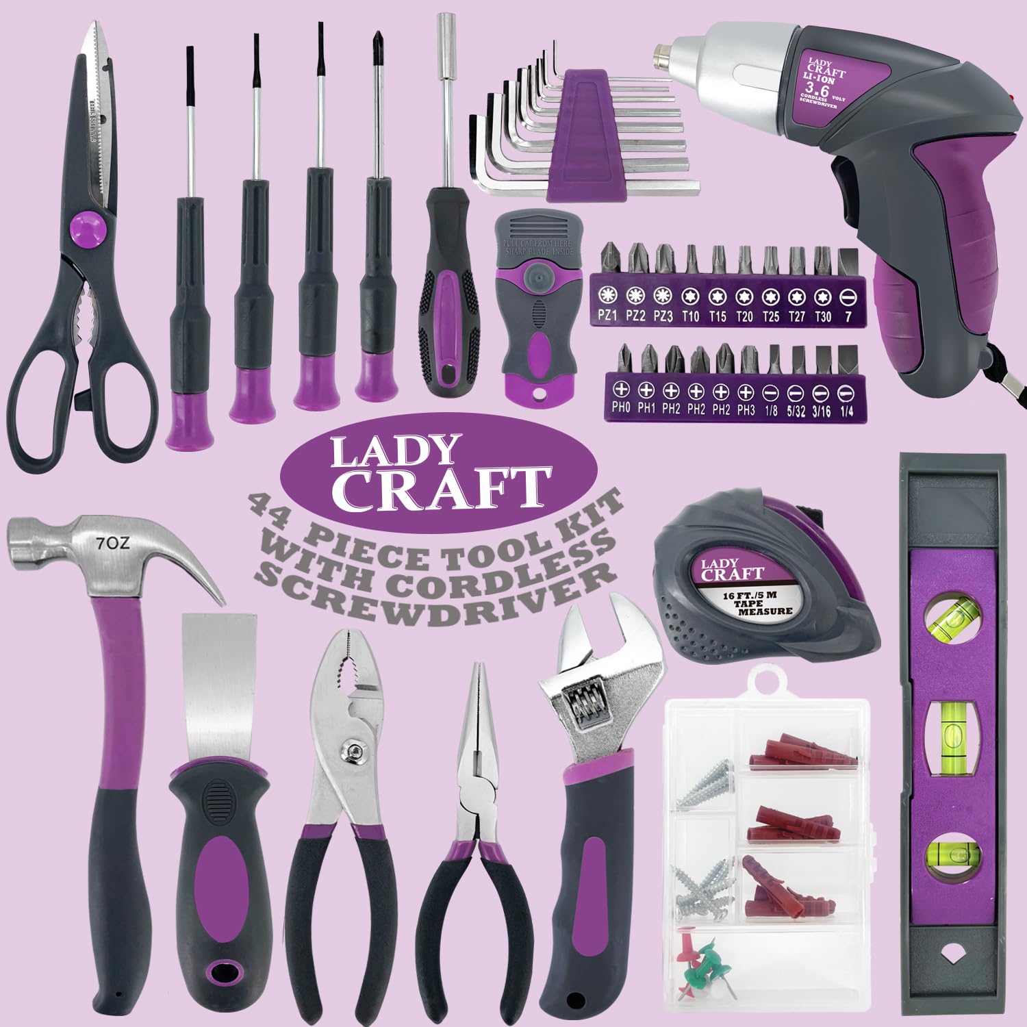 Werktough lady tools kit pink case shown for quick home repairs