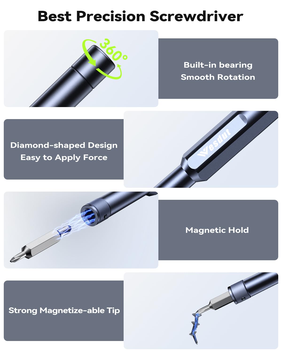 Wesdut magnetic tips grab tiny screws during detailed repairs.