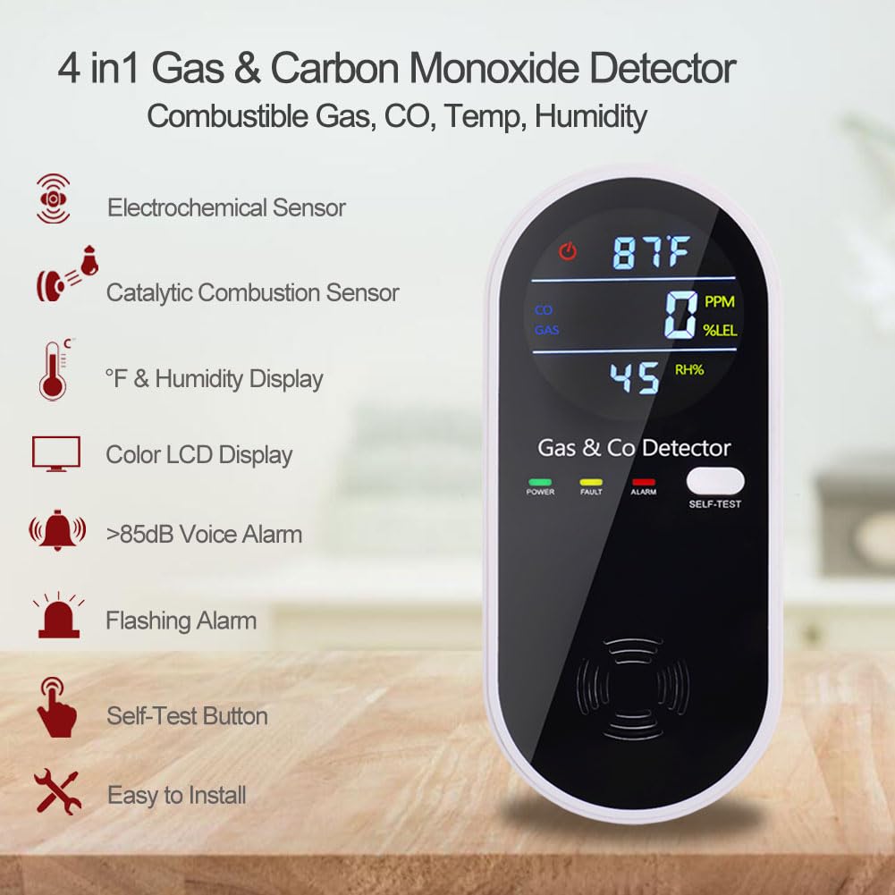 WESHLGD 4-in-1 detector with LCD readout for CO and gas readings.