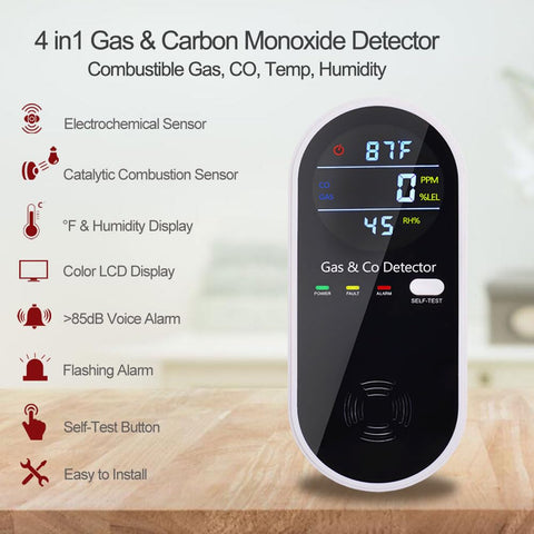 WESHLGD 4-in-1 detector with LCD readout for CO and gas readings.