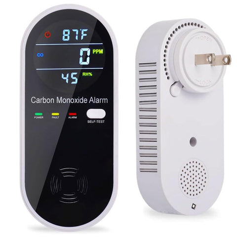 WESHLGD carbon monoxide detector plugged into wall with clear LED indicators for home safety.