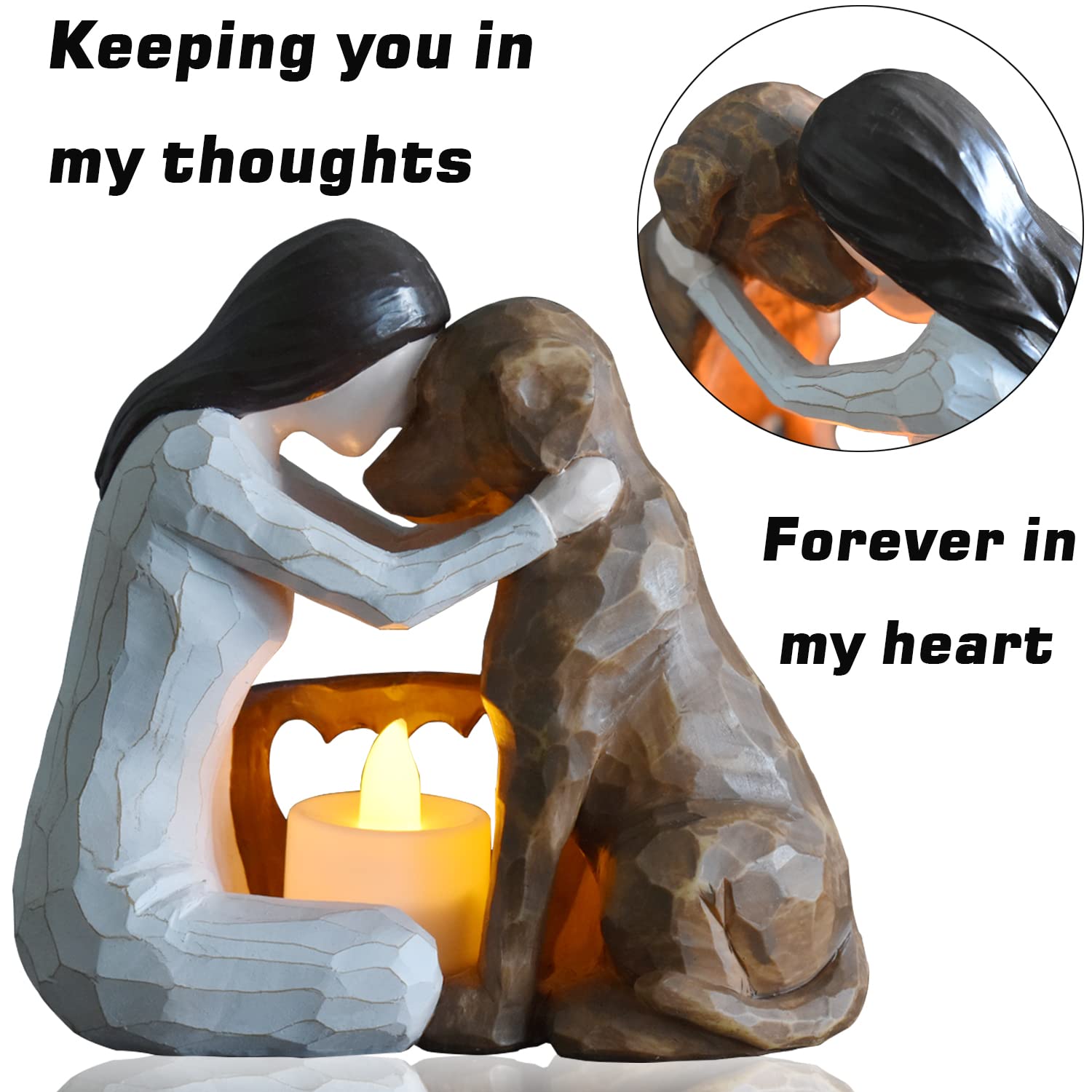 Weslinkeji pet loss sympathy figurine displayed on desk or shelf.