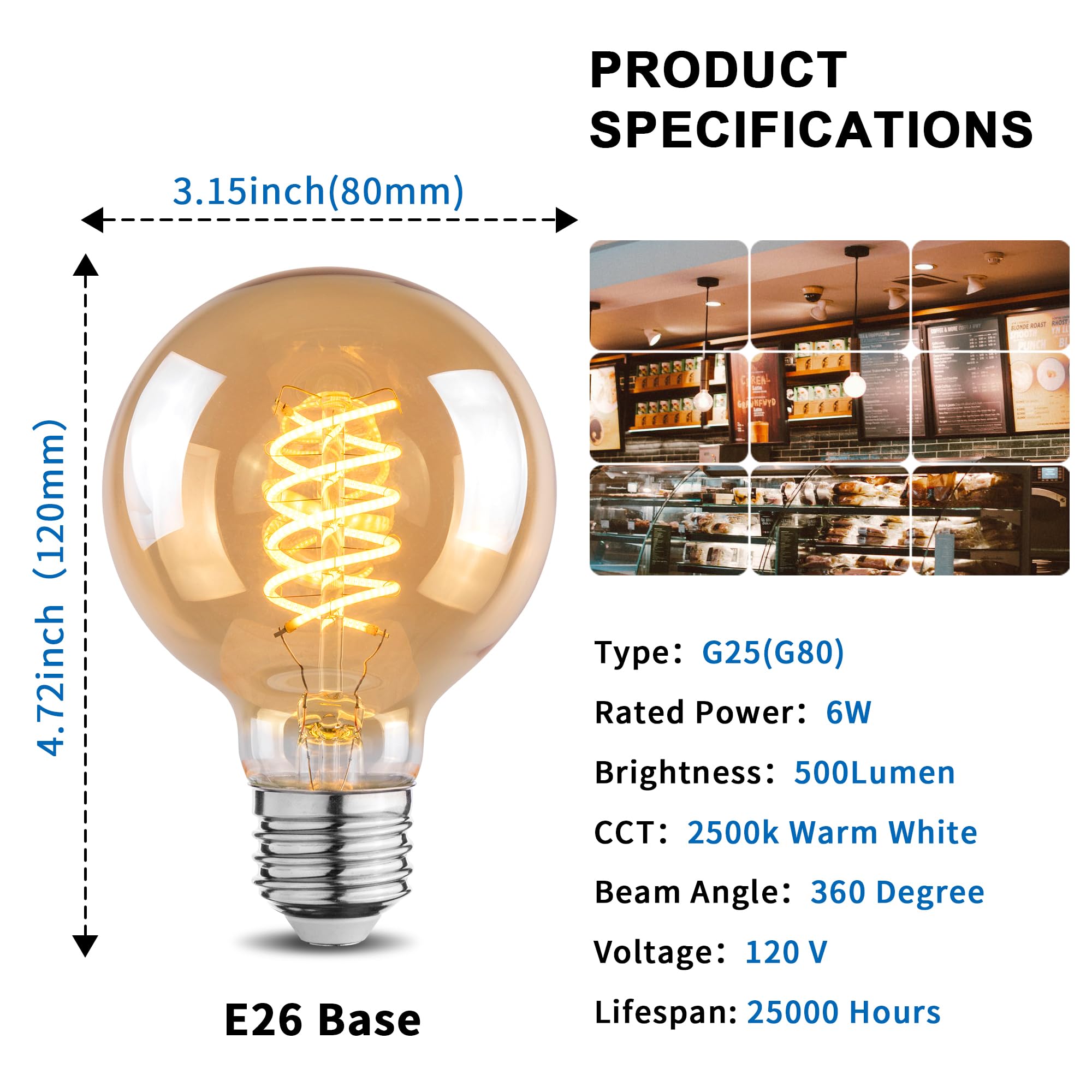 Wesome Lighting bulb side angle; vintage look enhances chandeliers.