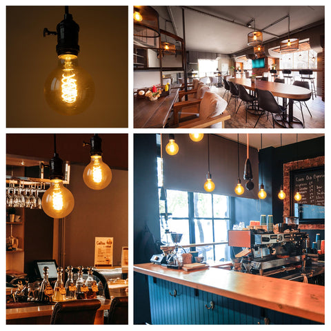 Wesome Lighting amber glass in warm ambience; retro style lighting.