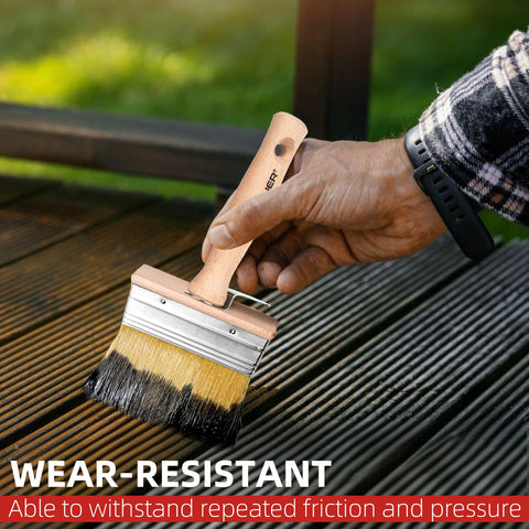 Wesquer deck stain brush with rust-proof ferrules and beechwood body
