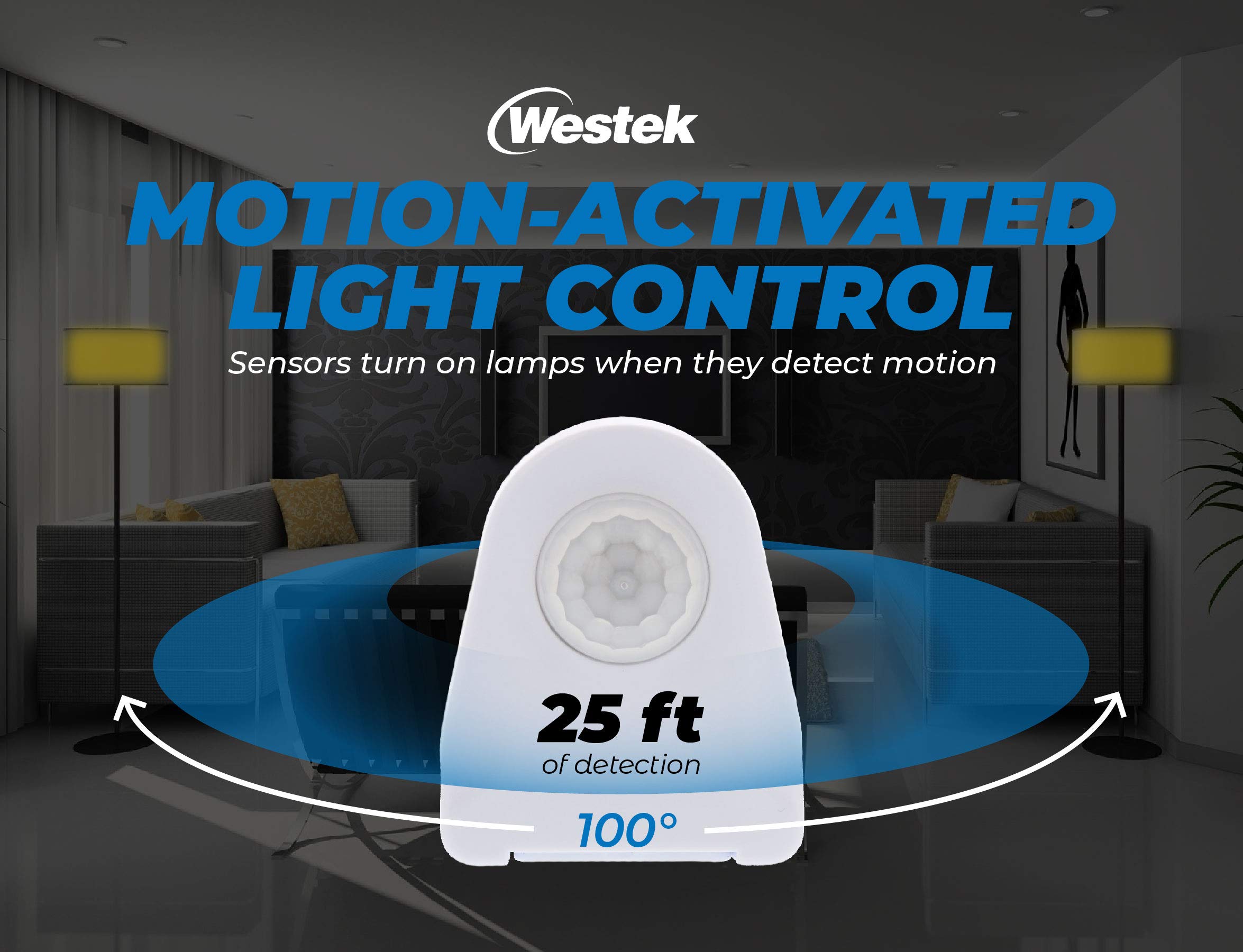 Westek sensor plugged into outlet showing compact placement.