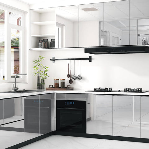 WESTICK kitchen backsplash mirror adds bright, easy-to-clean style.