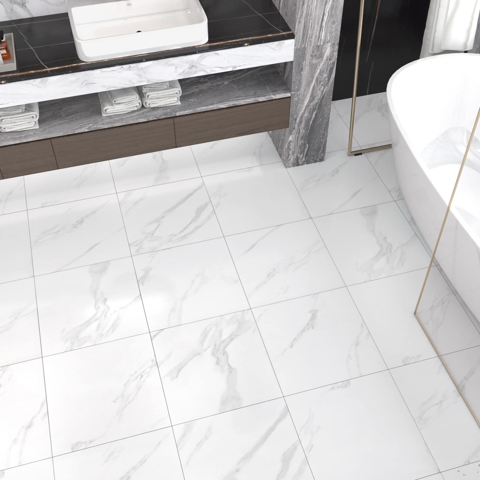 WESTICK self-adhesive marble tile ideal for bathrooms and waterproof surfaces