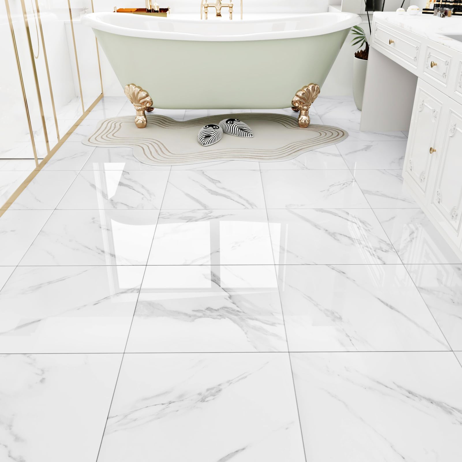 WESTICK white marble tile 12x12 inch with easy peel-and-stick installation