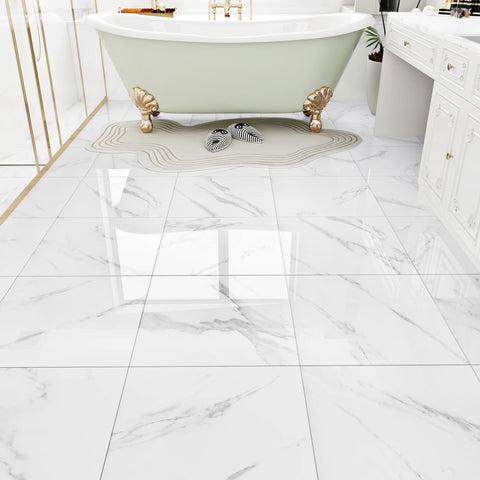 WESTICK white marble tile 12x12 inch with easy peel-and-stick installation