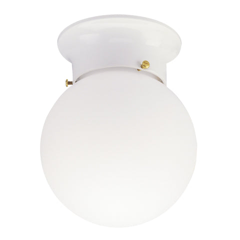 Westinghouse 6660700 interior ceiling fixture front view with white finish and glass globe for even interior lighting