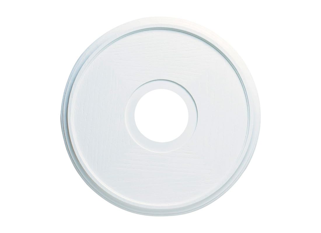 Westinghouse 77035 molded plastic ceiling medallion in white finish enhances fixture visibility.