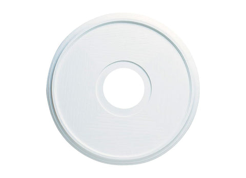 Westinghouse 77035 molded plastic ceiling medallion in white finish enhances fixture visibility.