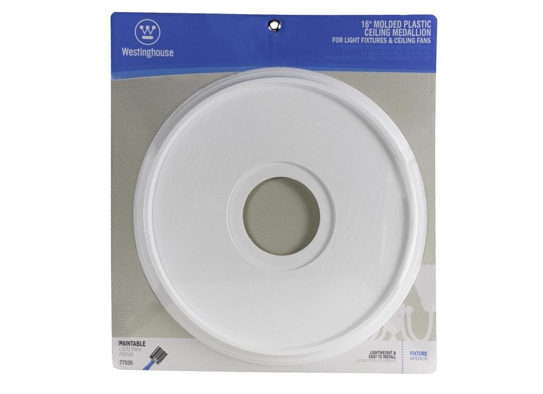 Westinghouse 77035 white ceiling medallion adds decorative detail and conceals wiring.