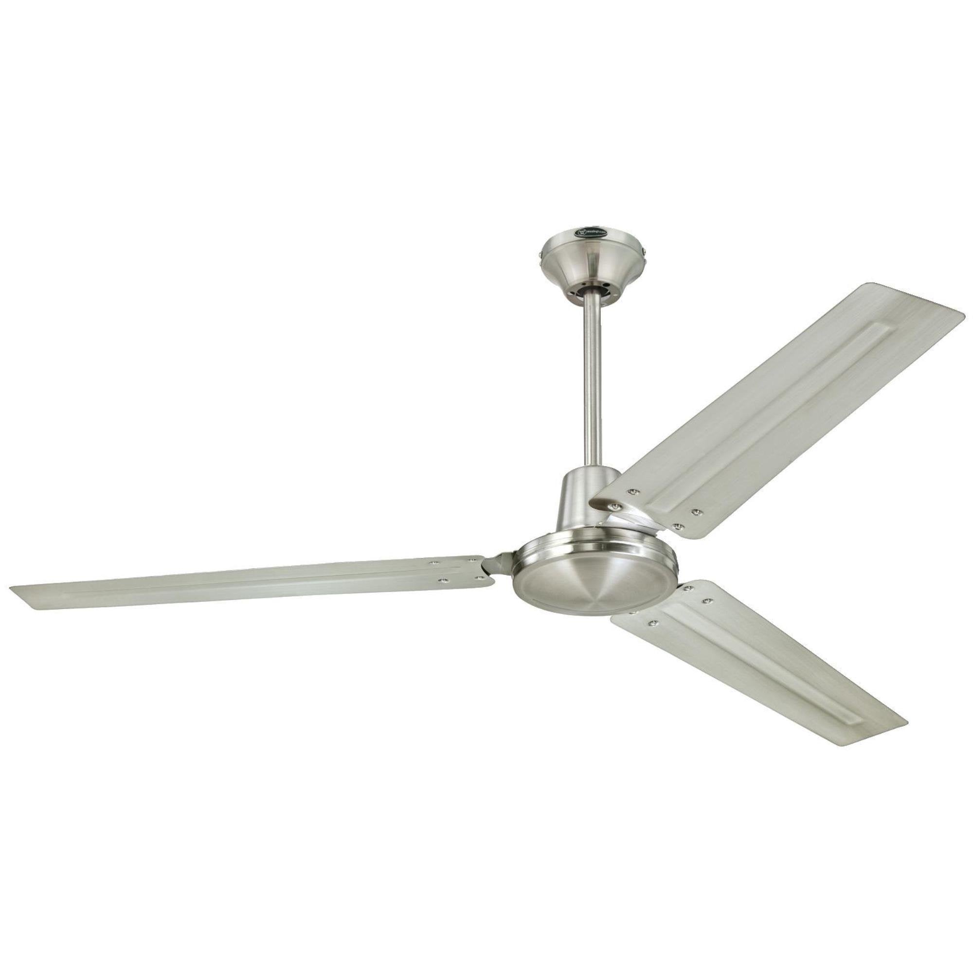 Westinghouse 7861400 industrial 56-inch fan in brushed nickel with steel blades for large rooms.