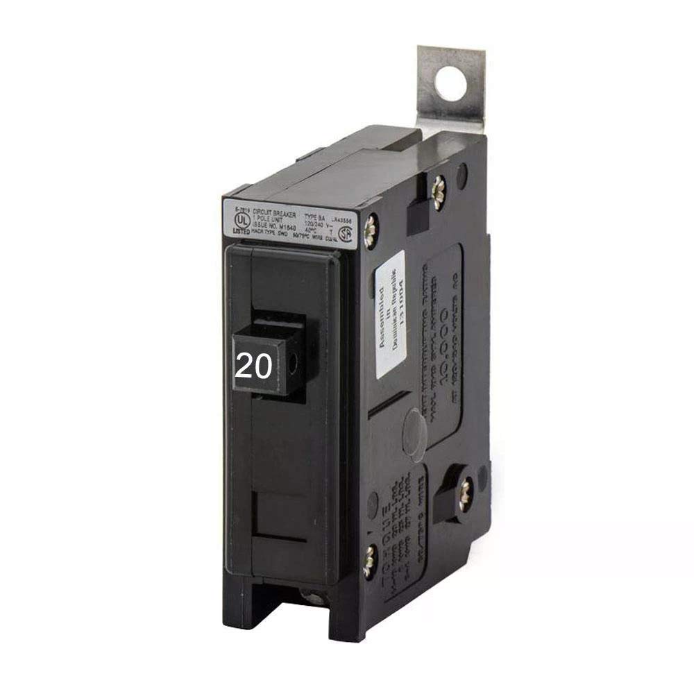 Westinghouse BAB1020 1-pole bolt-on breaker, front view for fast replacement