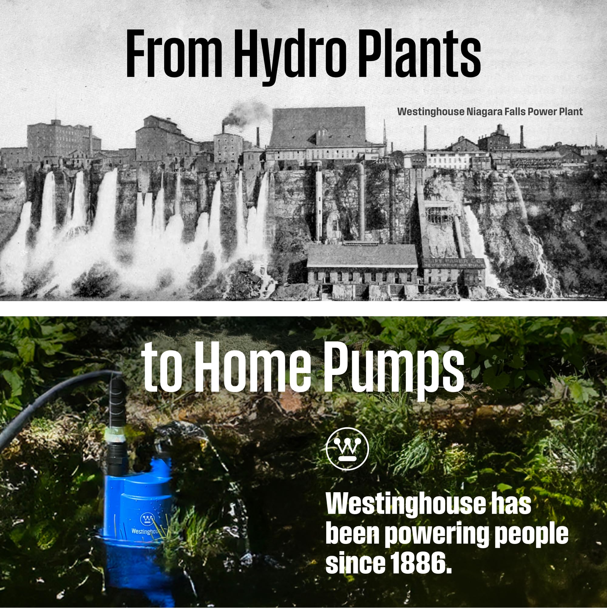 Westinghouse compact design sump pump fits tight spaces efficiently.
