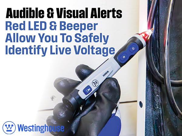 Westinghouse dual-range voltage detector display provides clear readings in both low and high voltage modes.
