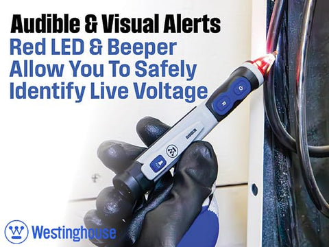 Westinghouse dual-range voltage detector display provides clear readings in both low and high voltage modes.