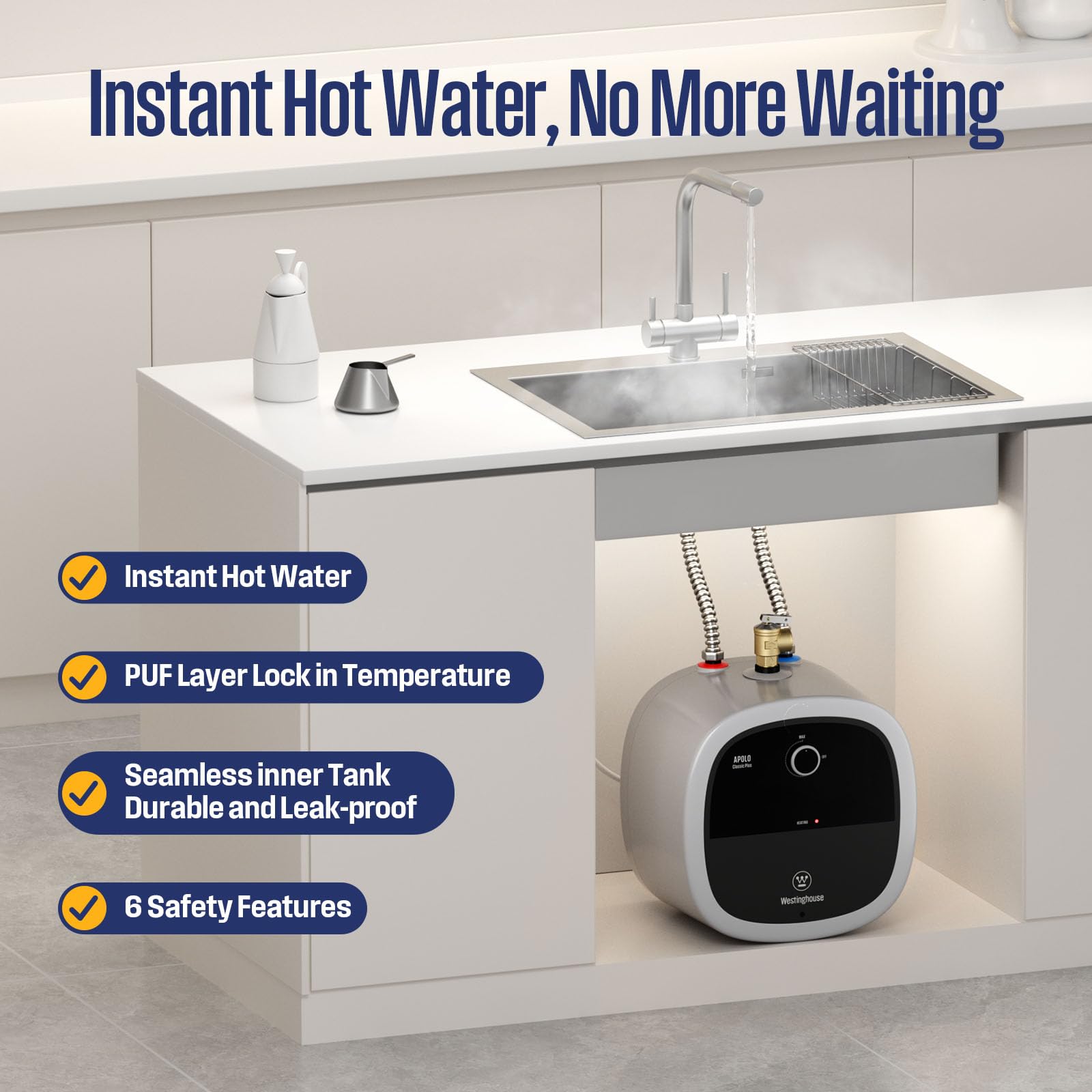 Thermostat control on Westinghouse mini tank water heater for temperature customization