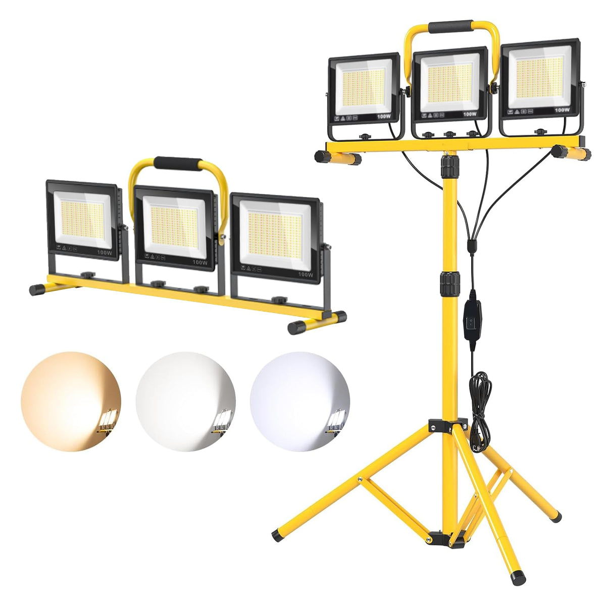 Wetartatty 32000LM LED work light on a tripod providing broad illumination for job sites