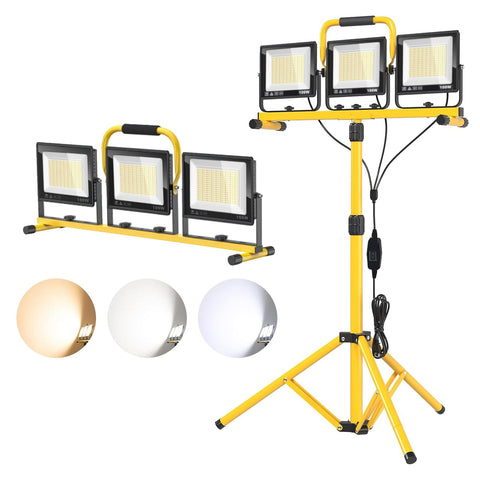 Wetartatty 32000LM LED work light on a tripod providing broad illumination for job sites