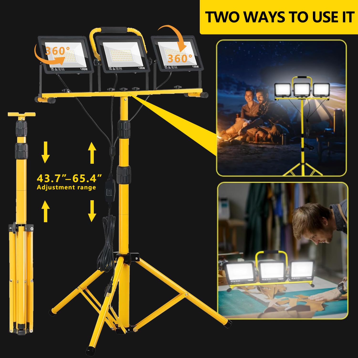 Wetartatty telescoping tripod extending from 43.7 to 65.4 inches