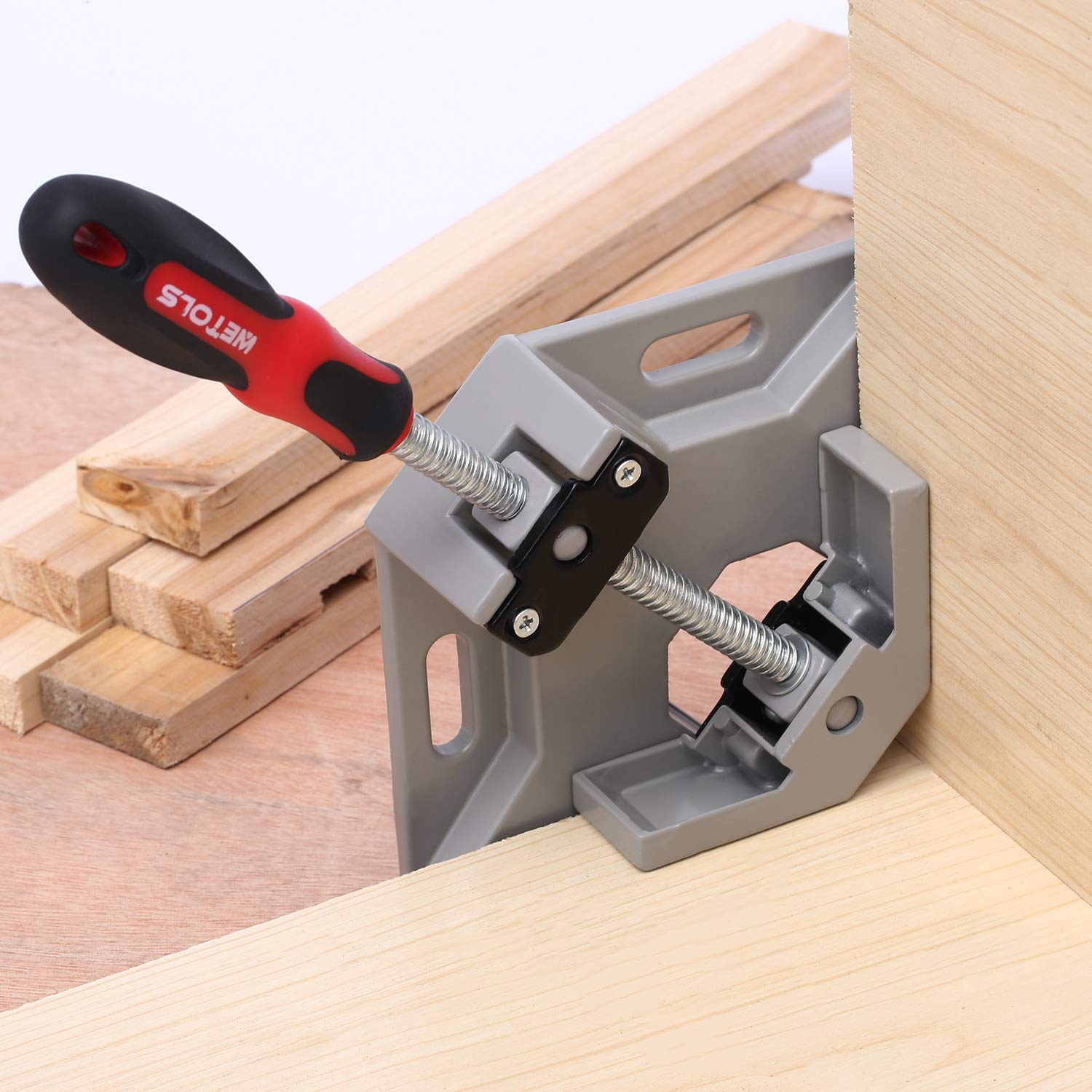WETOLS corner clamp ideal for framing, doweling, drilling, and cabinetmaking projects.