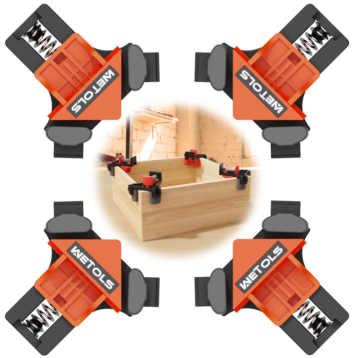 WETOLS corner clamp 90-degree for precise woodworking alignment.