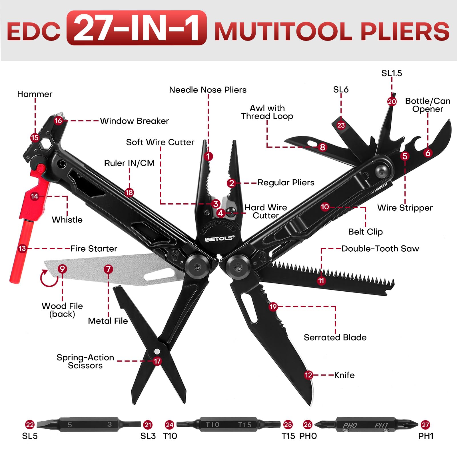 WETOLS multitool with sheath ready for easy everyday carry.