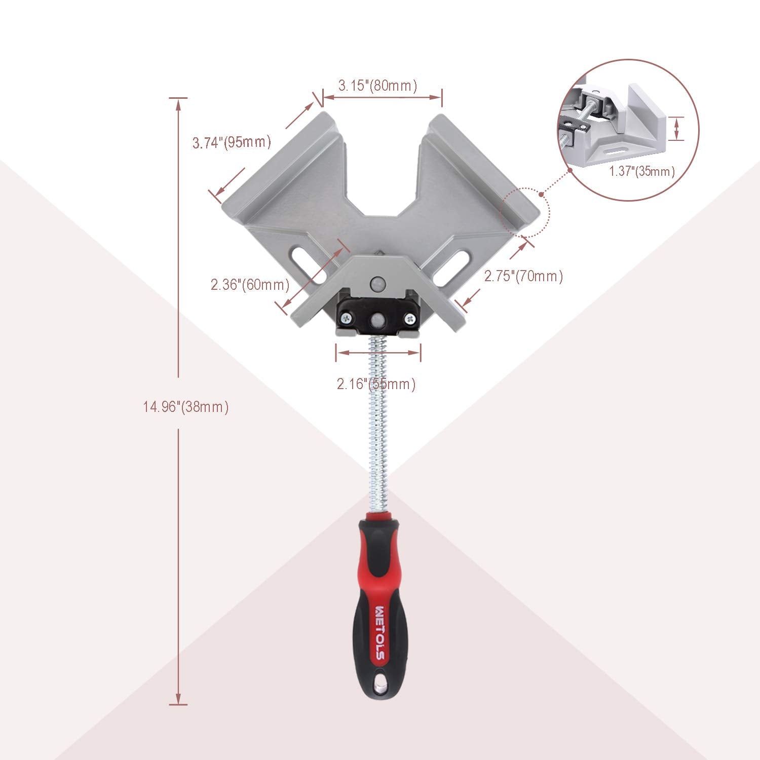 WETOLS right-angle clamp in action showing adjustable jaw for two thicknesses.
