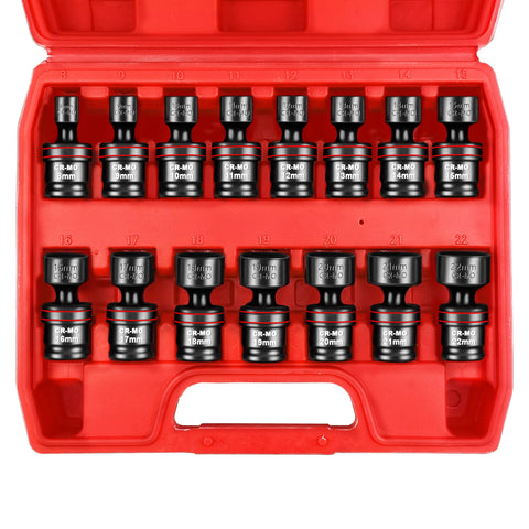 WETT 15-piece 3/8-drive socket set in case for quick access.