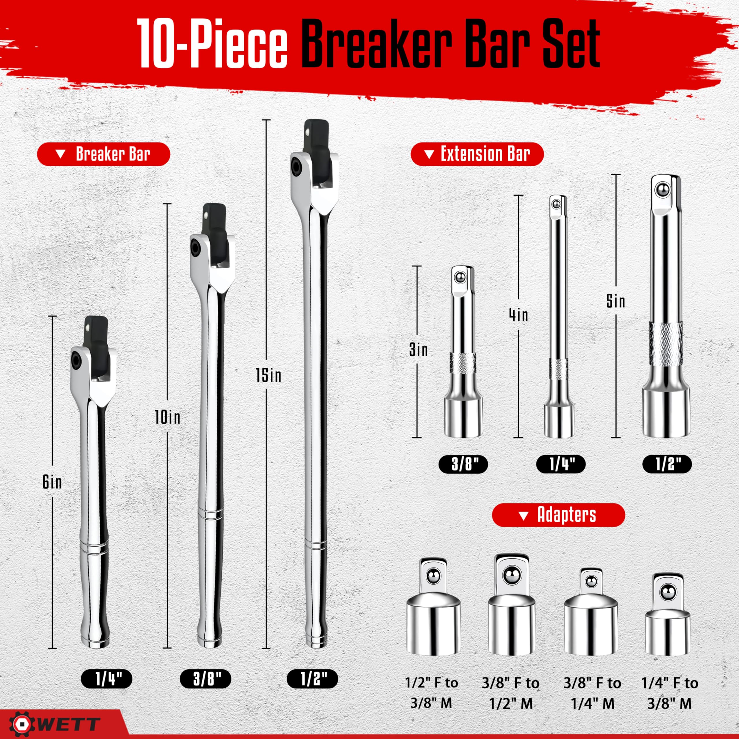 WETT 6-inch breaker bar ready for small fasteners and quick leverage