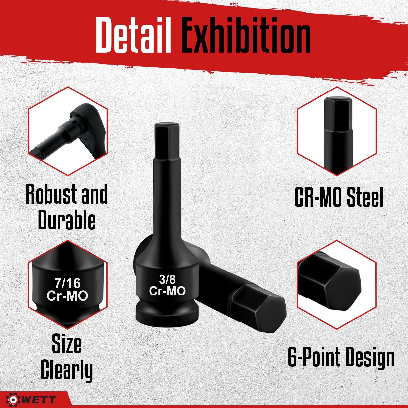 Chrome molybdenum steel hex sockets for durability