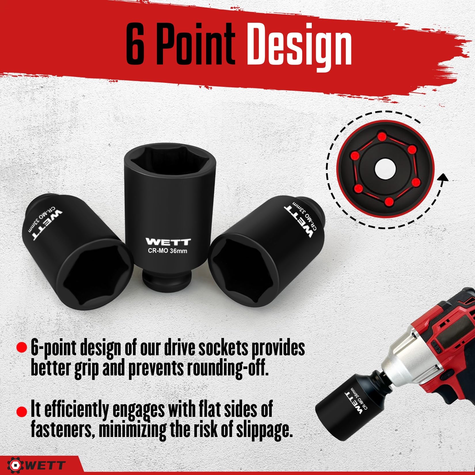 WETT 33mm deep socket features reliable grip for stubborn fasteners