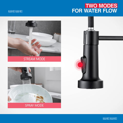 WEWE 360-degree swivel spout for full sink access.