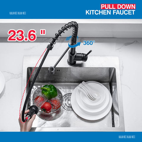 WEWE black stainless steel faucet close-up showing durable finish.