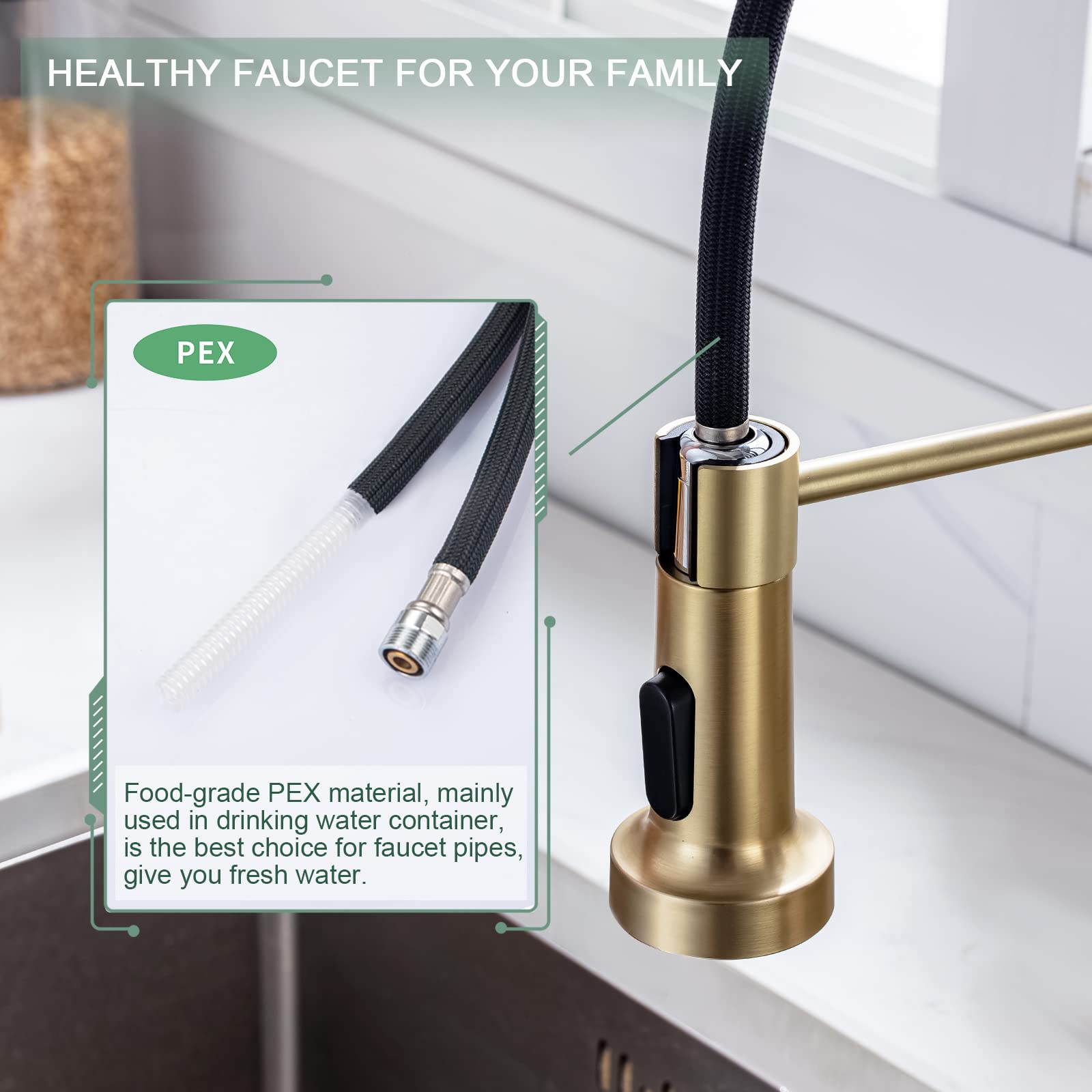 WEWE 360-degree sprayer enhances reach for sink corners and bar areas.