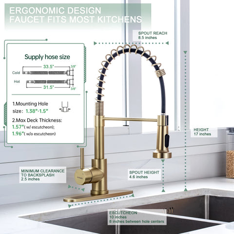 WEWE brushed gold faucet with deck plate included, ideal for clean 1- or 3-hole installs.