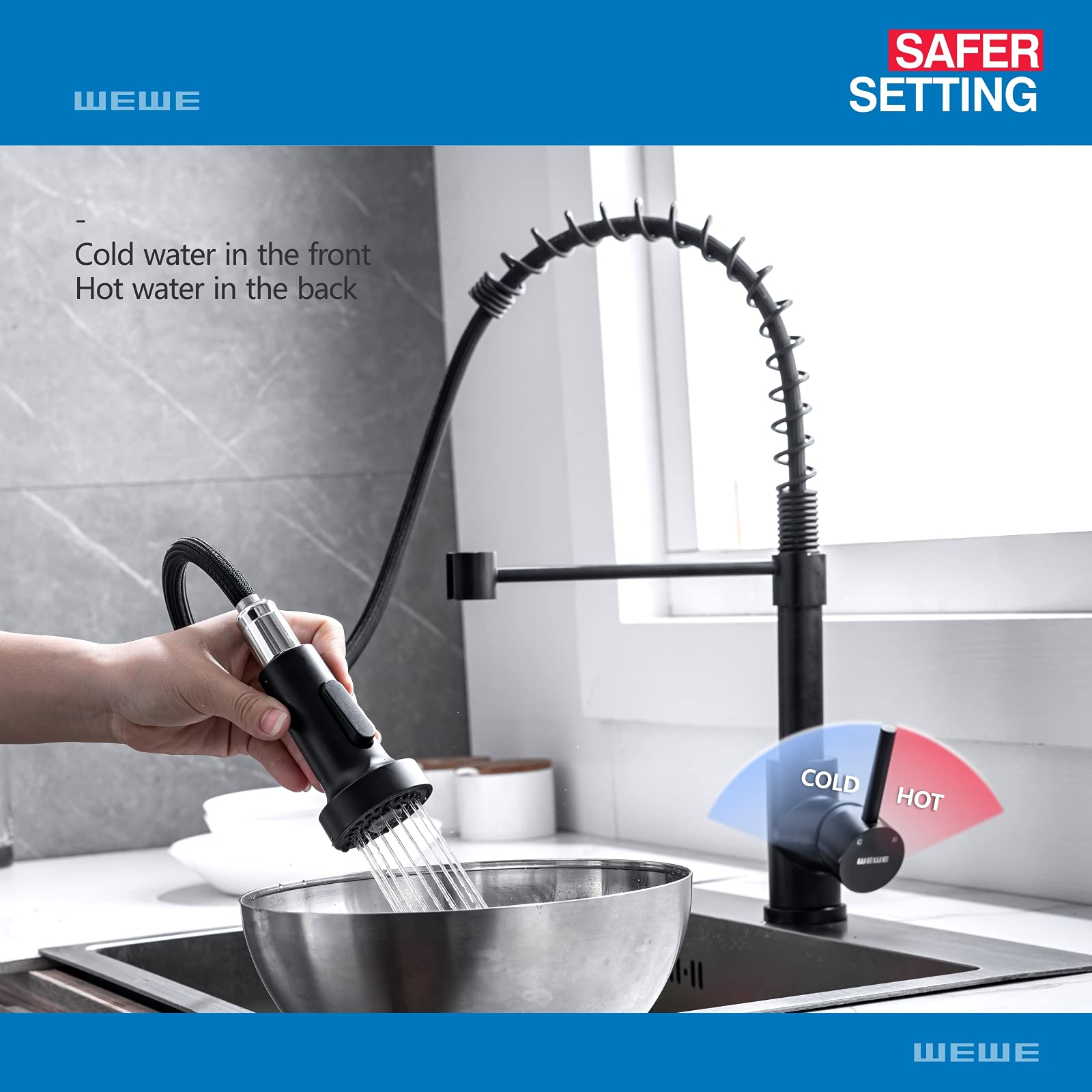 WEWE extended hose reaching pots and corners with ease.