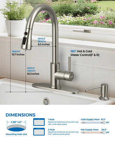 WEWE faucet with three modes and pause button for precise multitasking in the kitchen.