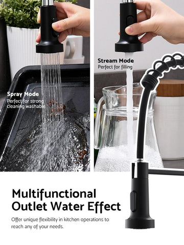 WEWE matte black faucet 360-degree pull-down spray reach for all corners