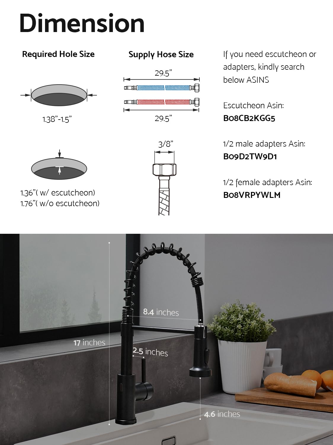 WEWE matte black faucet installed easily on 1- or 3-hole sinks