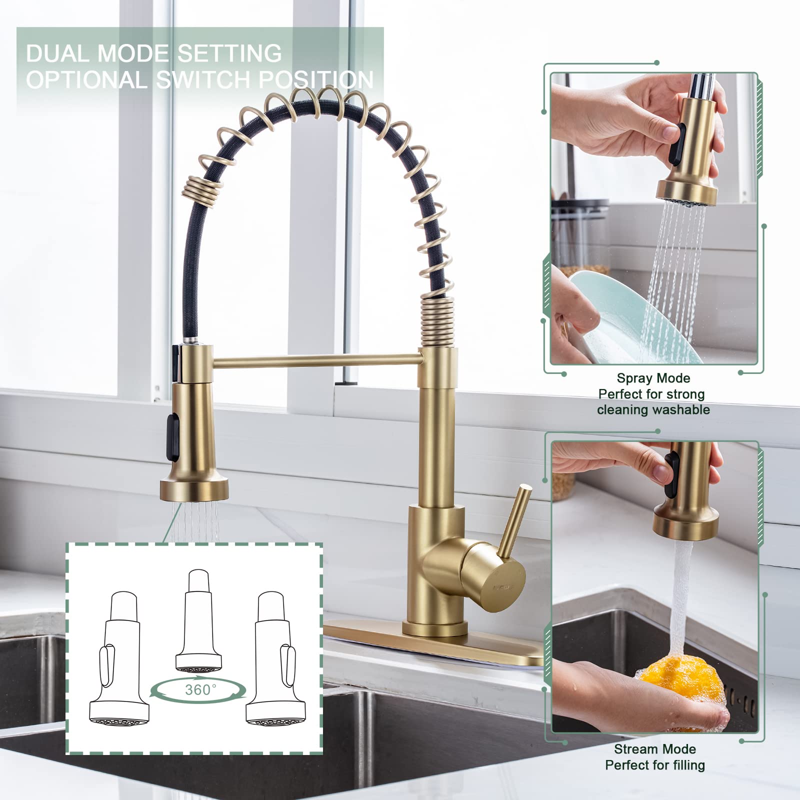 WEWE RV-brass kitchen faucet designed for compact spaces and travel-friendly kitchens.